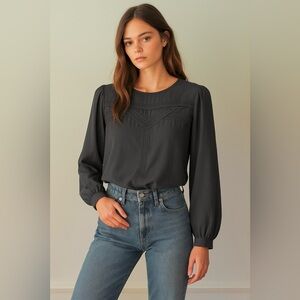 Loft Charcoal Gray Blouse Top XS